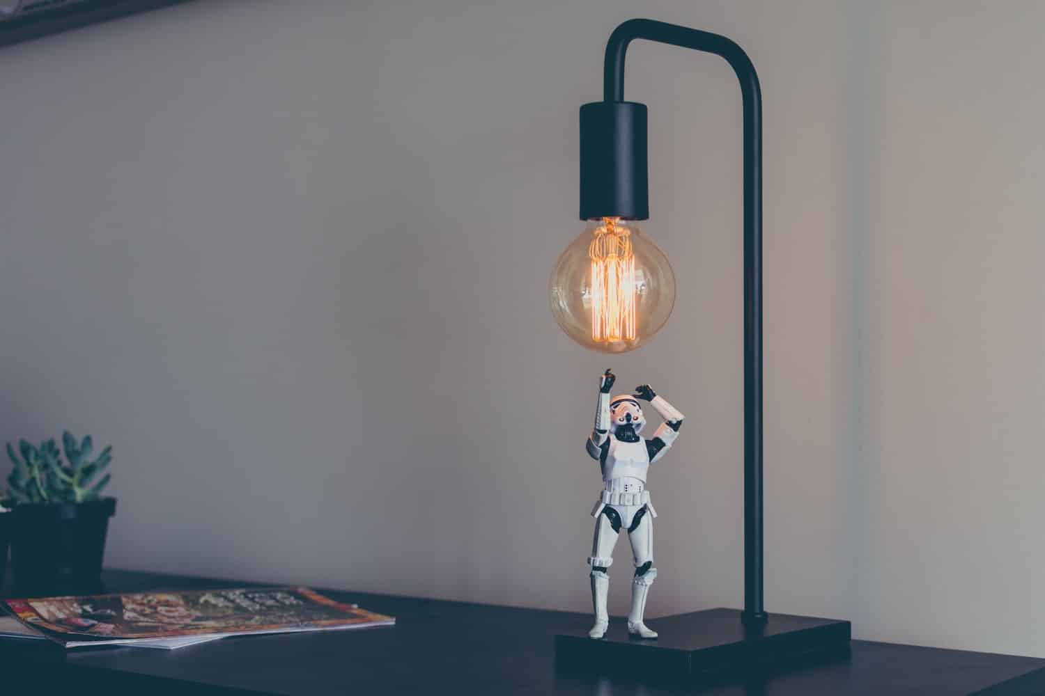 Stormtrooper toy at the bottom of a light