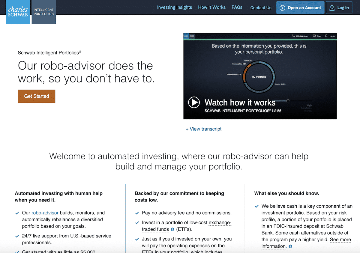 Schwab Intelligent Portfolios robo advisor