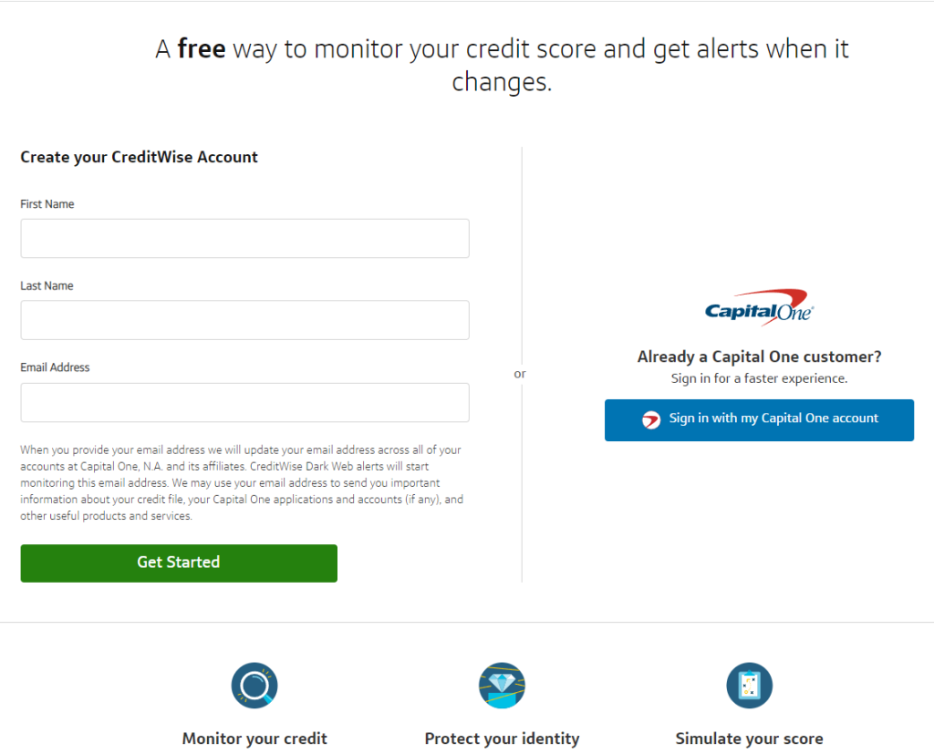 creditwise sign up screen