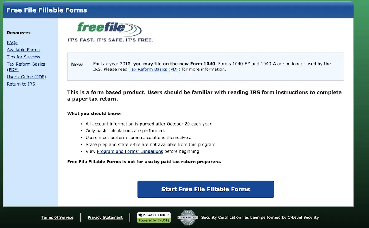 free file tax forms