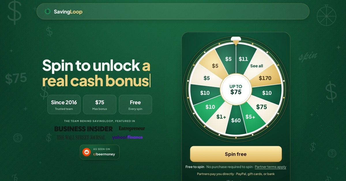 SavingLoop daily spin homepage