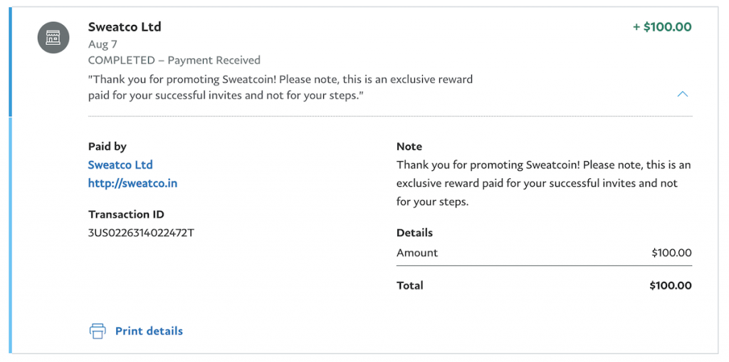 sweatcoin earnings